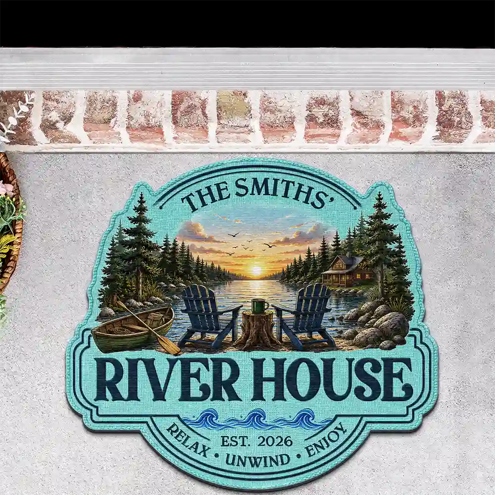 Family,Outdoor Decor,Lake,Custom Text,Happy - Family Welcome To Our Lake House - Personalized Custom Shaped Doormat