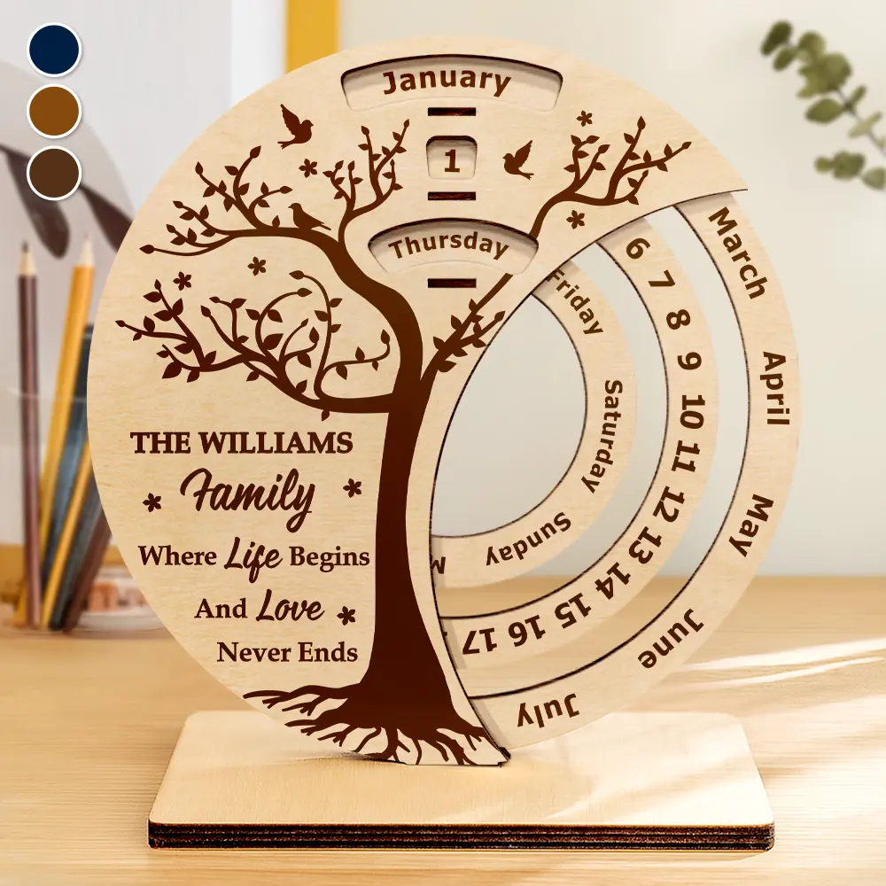 Family Where Life Begins - Personalized Spinning Perpetual Desk Calendar