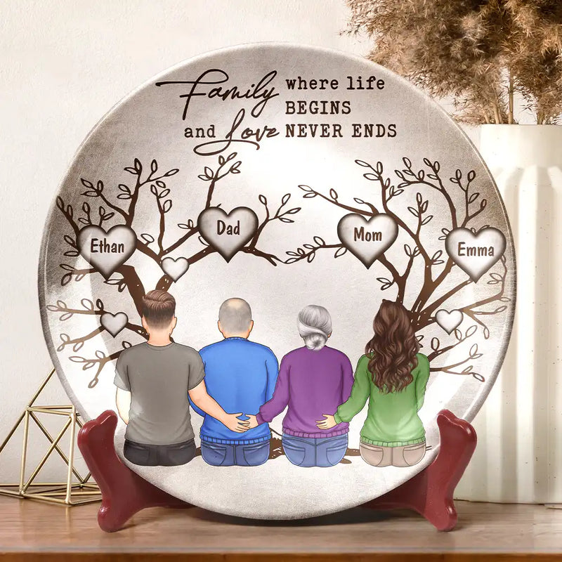 Family,Gift For Mother,Gift For Father - Family Where Life Begins And Love Never End - Personalized Ceramic Plate
