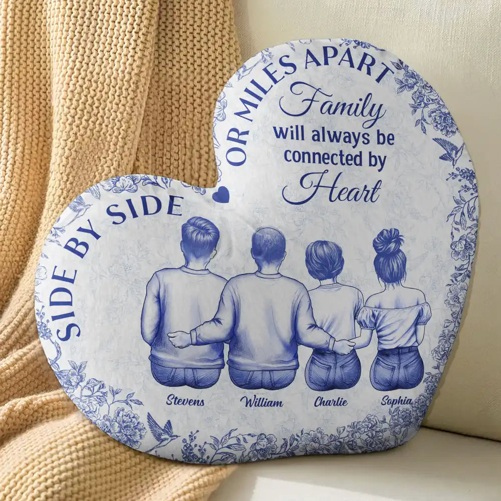 Family,Gift For Men,Gift For Women,Gift For Husband,Gift For Wife,Gift For Mother,Gift For Father,Gift For Grandpa,Gift For Grandma,Gift For Grandparents,Long Distance,Love,Christmas - Family Will Always Be Connected By Heart - Personalized Heart Shaped Pillow