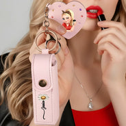 Gift For Women, Gift For Wife, Gift For Girlfriend, Love - Fancy Girl Woman Bloom In Love - Personalized Leather Lipstick Case Keychain With Mirror