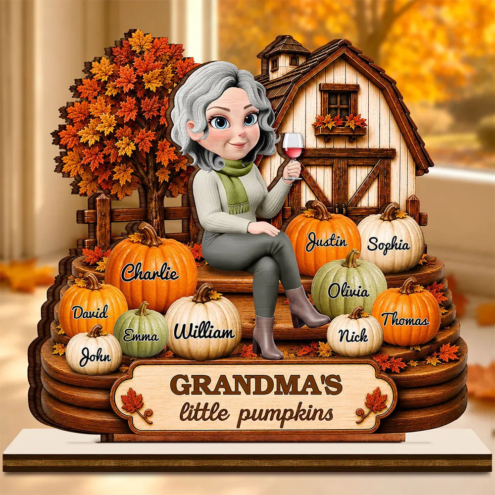 Farmhouse Style Grandma's Little Pumpkins - Personalized Custom Shaped Wooden Plaque