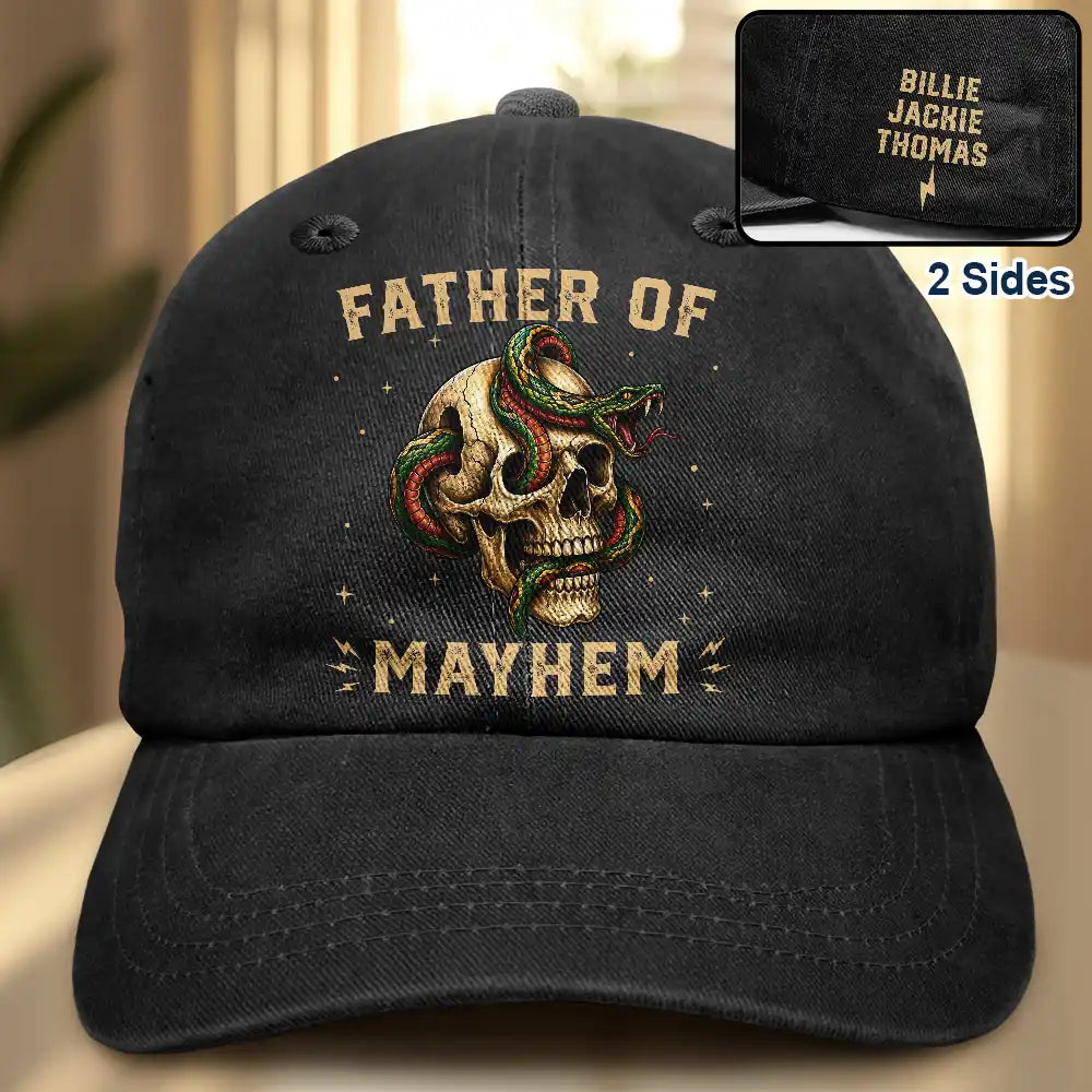 Gift For Father,Gift For Mother,Top Market,Non-Eng,Icon,Proud - Father Of Mayhem - Personalized Vintage Washed Denim Cap