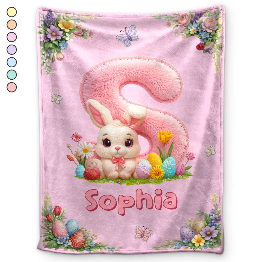 Easter,Non-Eng,Gift For Kids,Gift For Grandkids,Grandma - Grandkids,Grandpa - Grandkids,Dad - Children,Mom - Children,Happy - Faux Chenille Bunny Alphabet Letters - Personalized Fleece Blanket, Sherpa Blanket
