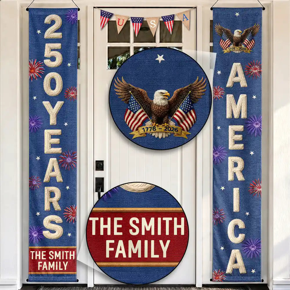 Faux Embroidery Effect America 250 Years Of Freedom - Personalized Porch Banners