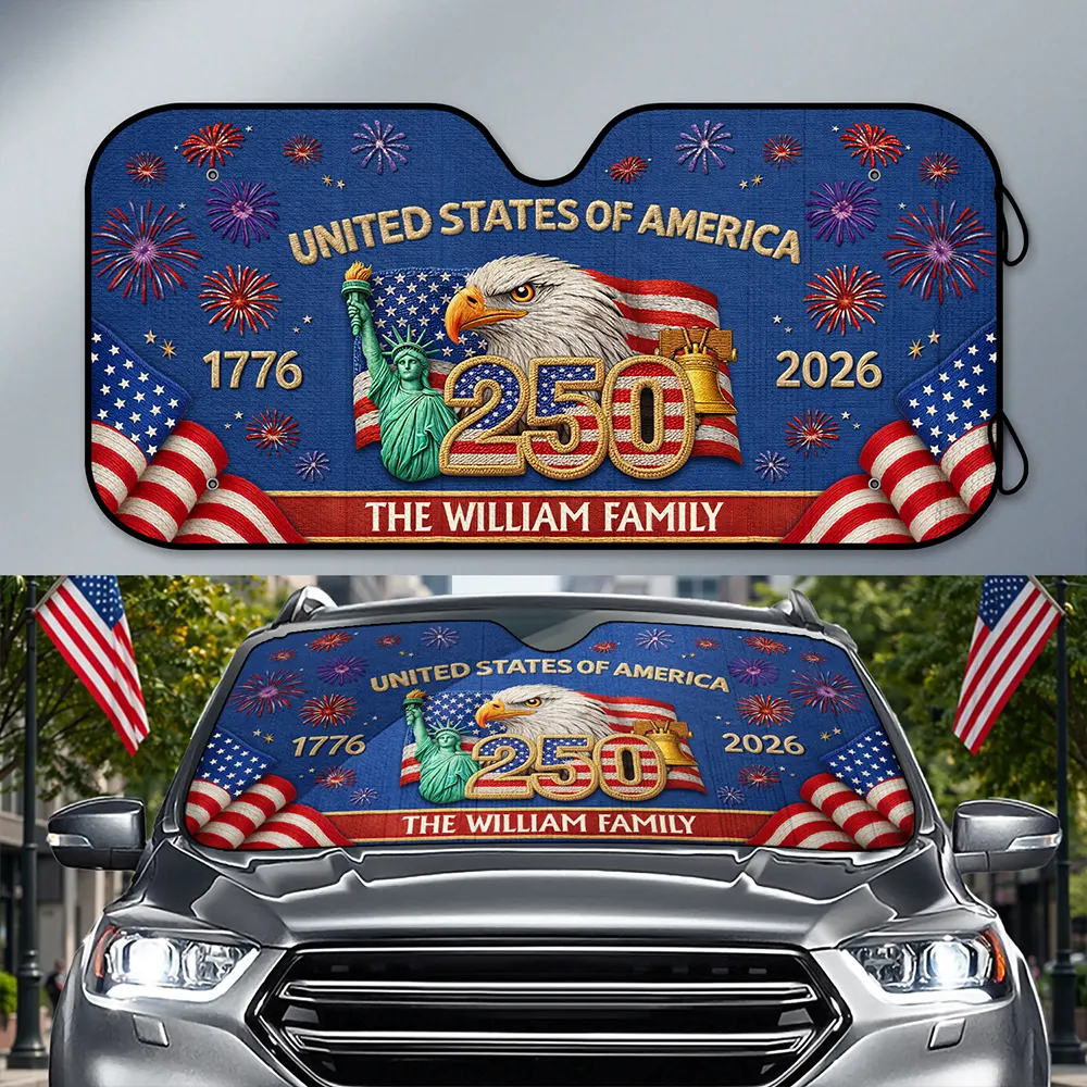 Faux Embroidery Effect America 250th Anniversary - Personalized Auto Sunshade