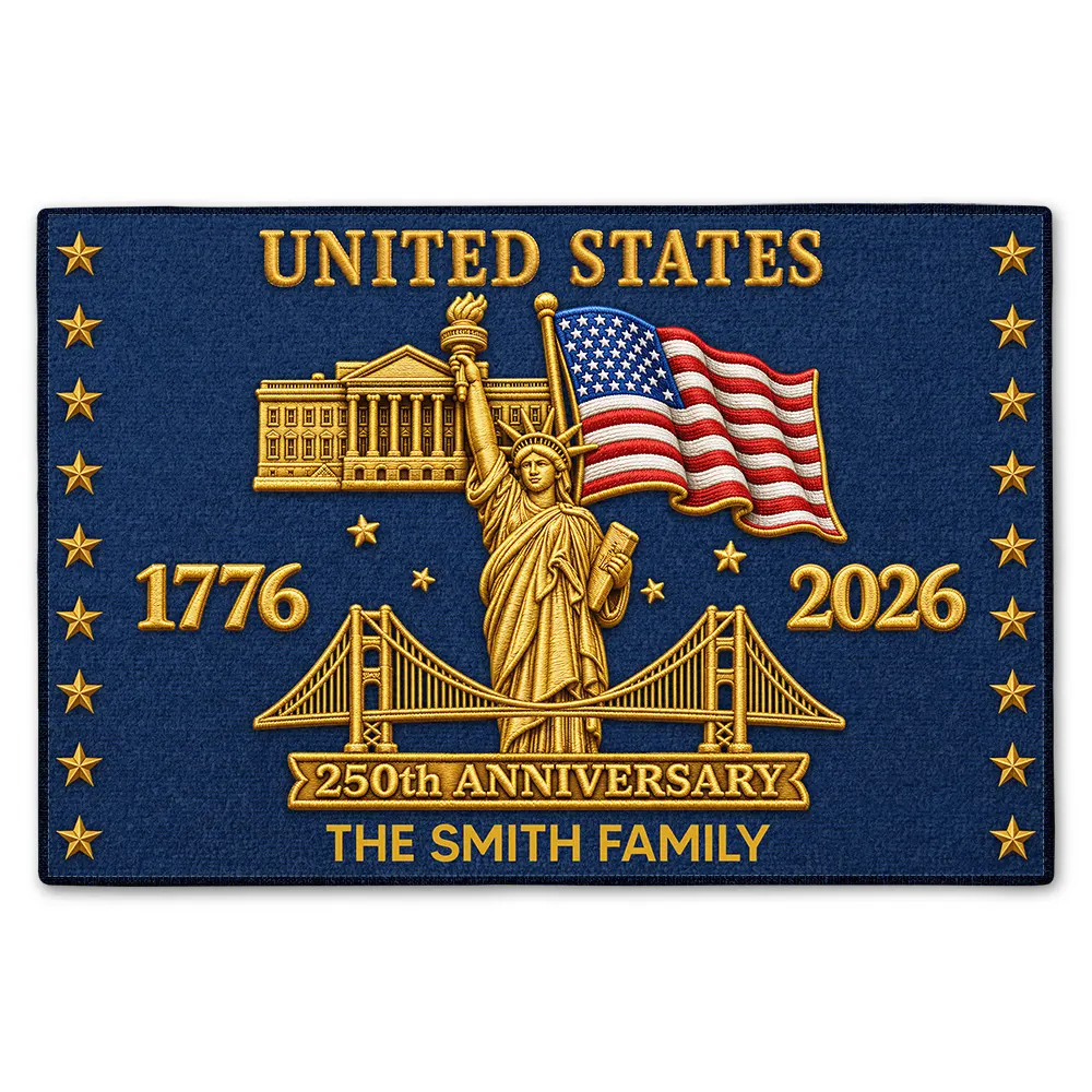 Faux Embroidery Effect America 250th Anniversary - Personalized Doormat