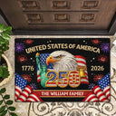 Faux Embroidery Effect America 250th Anniversary Family Name - Personalized Doormat