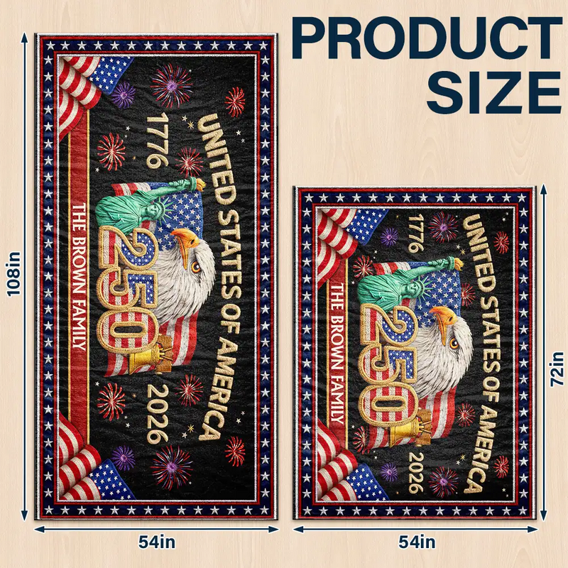 Independence Day,America 250th,Family,Proud - Faux Embroidery Effect America 250th Anniversary Family Name - Personalized Tablecloth