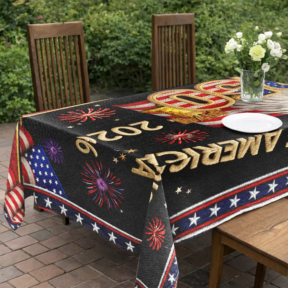 Independence Day,America 250th,Family,Proud - Faux Embroidery Effect America 250th Anniversary Family Name - Personalized Tablecloth