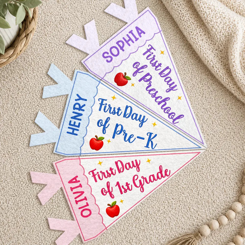 Confident,Back To School,Gift For Kids,Custom Text - Faux Embroidery Effect First Day Of School - Personalized Pennant