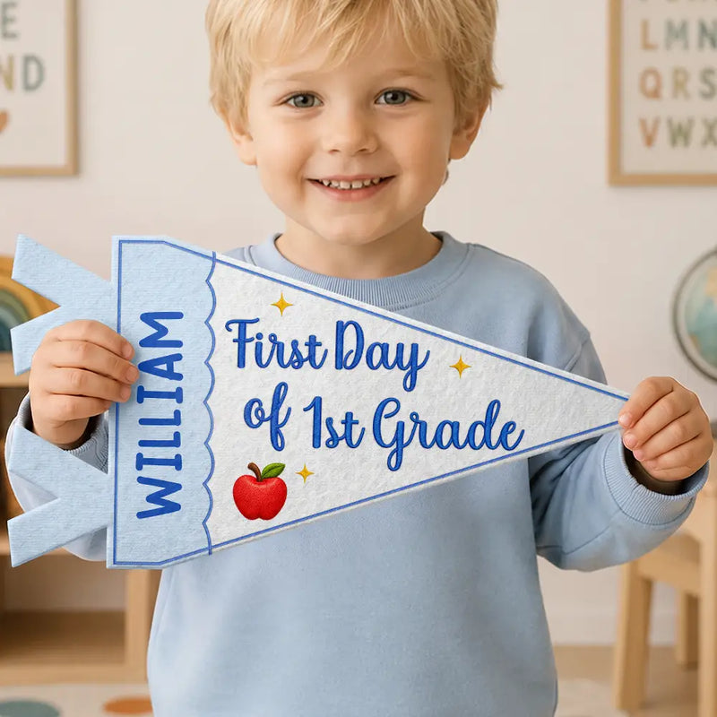 Confident,Back To School,Gift For Kids,Custom Text - Faux Embroidery Effect First Day Of School - Personalized Pennant