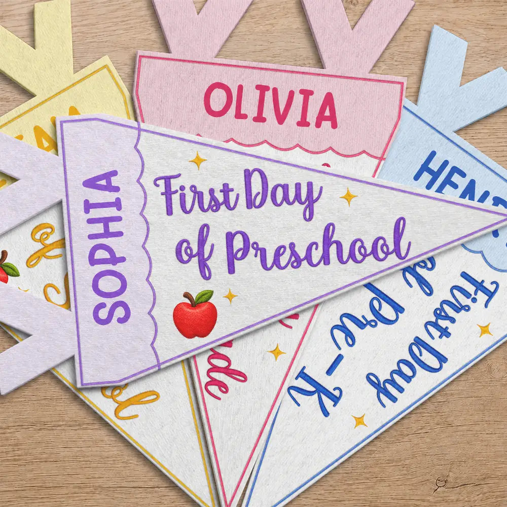 Confident,Back To School,Gift For Kids,Custom Text - Faux Embroidery Effect First Day Of School - Personalized Pennant