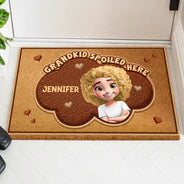 Gift For Grandma,Gift For Grandpa,Grandpa - Grandkids,Grandma - Grandkids,Gift For Women,Gift For Men,Happy - Faux Embroidery Effect Grandkids Spoiled Here - Personalized Coconut Doormat