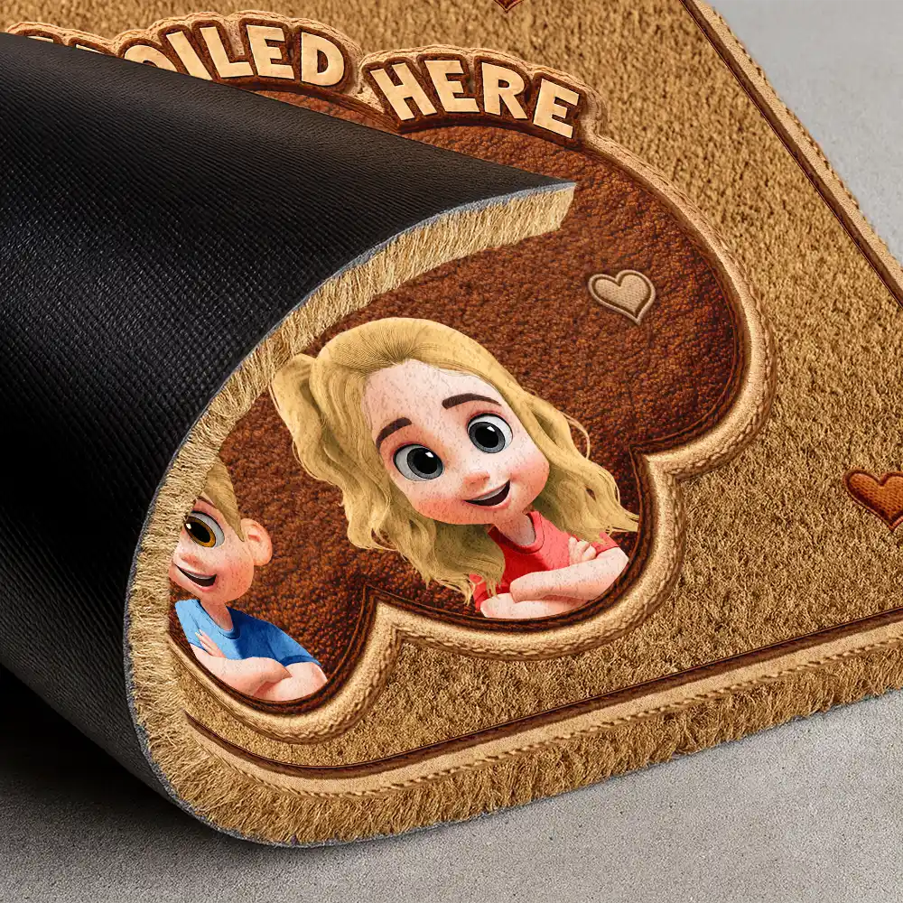 Gift For Grandma,Gift For Grandpa,Grandpa - Grandkids,Grandma - Grandkids,Gift For Women,Gift For Men,Happy - Faux Embroidery Effect Grandkids Spoiled Here - Personalized Coconut Doormat