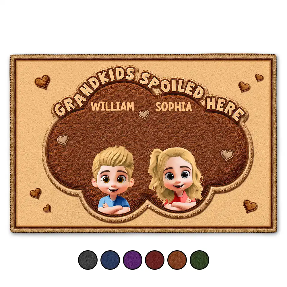 Gift For Grandma,Gift For Grandpa,Grandpa - Grandkids,Grandma - Grandkids,Gift For Women,Gift For Men,Happy - Faux Embroidery Effect Grandkids Spoiled Here - Personalized Doormat