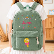 Back To School, Gift For Kids, Adorable, Icon - Faux Embroidery Effect Kid's Name - Personalized Corduroy Backpack