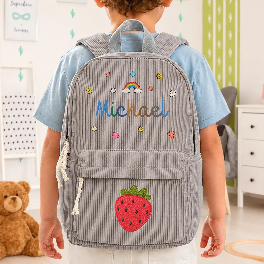 Back To School, Gift For Kids, Adorable, Icon - Faux Embroidery Effect Kid's Name - Personalized Corduroy Backpack
