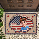 Gift For Grandma,Gift For Grandpa,Gift For Grandparents,Happy - Faux Embroidery Effect Star & Stripes Grandkids Spoiled Here - Personalized Doormat