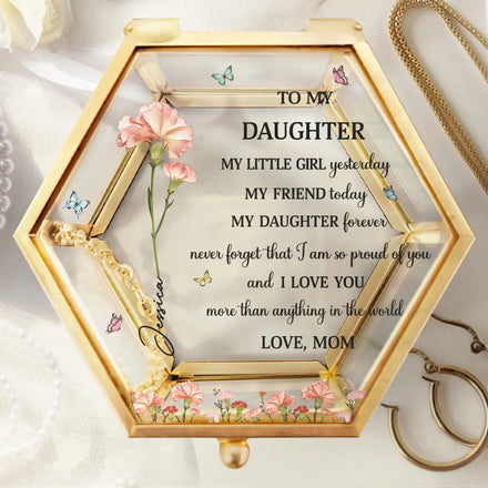 Faux Pressed Birth Flower My Daughter Forever - Personalized Glass Jewelry Box