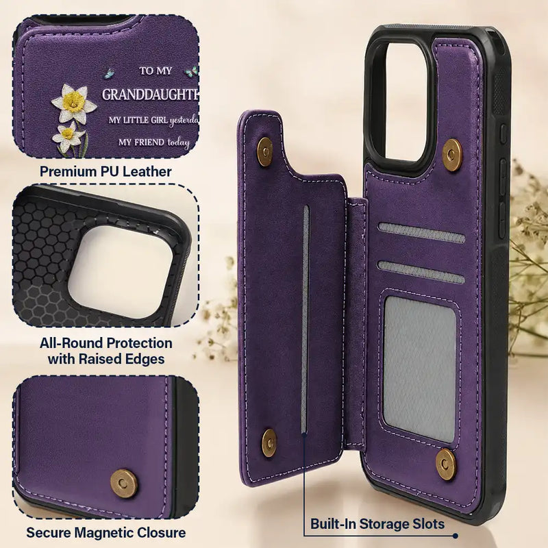 Gift For Daughter,Gift For Women,Happy,Gift For Grandkids - Faux Pressed Birth Flower My Daughter Forever - Personalized Leather Flip Wallet Phone Case