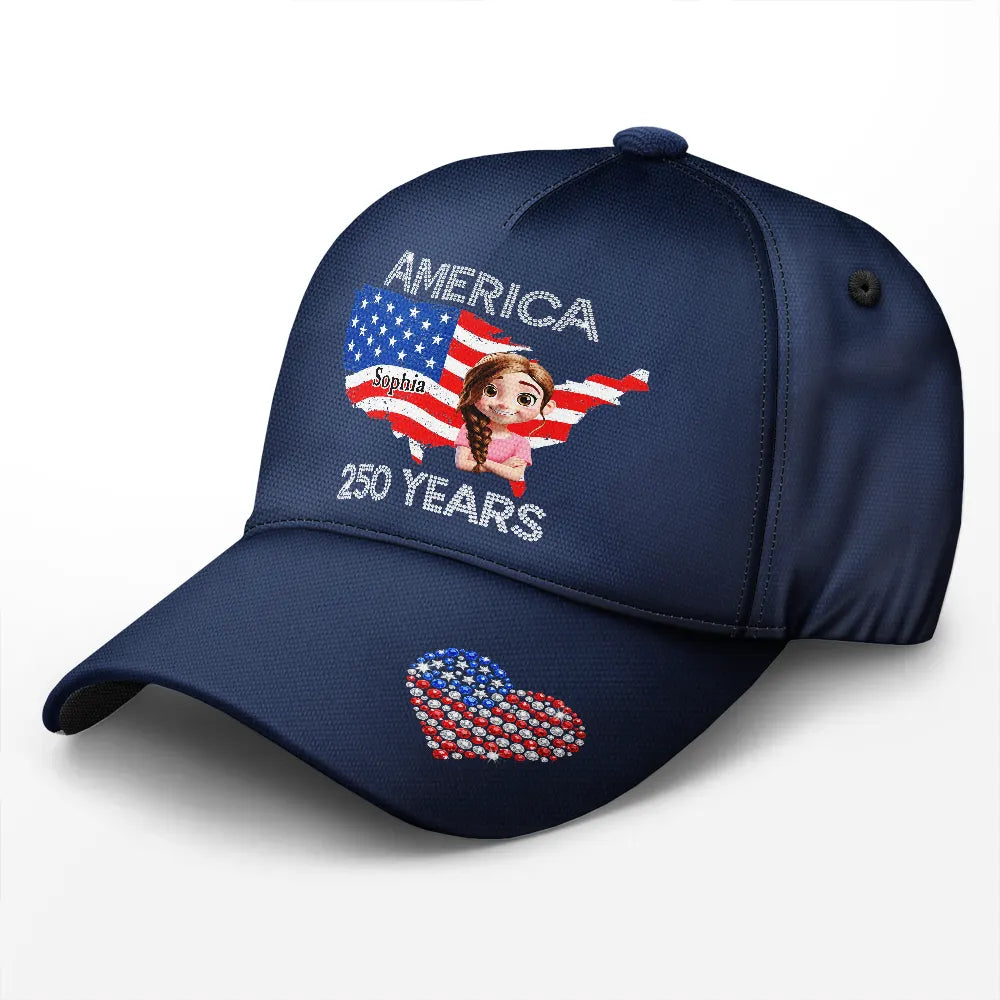 Independence Day,America 250th,Gift For Yourself,Gift For Men,Gift For Women,Happy - Faux Rhinestone America 250 Years - Personalized Classic Cap
