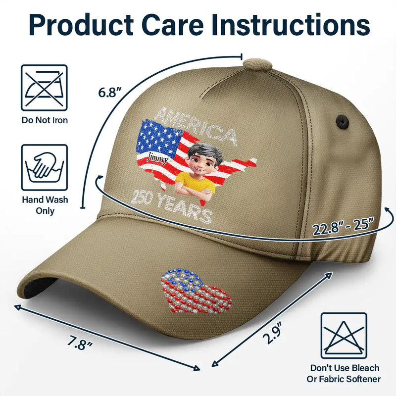 Independence Day,America 250th,Gift For Yourself,Gift For Men,Gift For Women,Happy - Faux Rhinestone America 250 Years - Personalized Classic Cap
