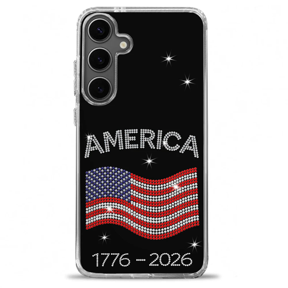 Gift For Yourself,Gift For Women,Gift For Men,No Custom,America 250th,Independence Day,Happy - Faux Rhinestone Effect USA Stars And Stripes - Clear Phone Case