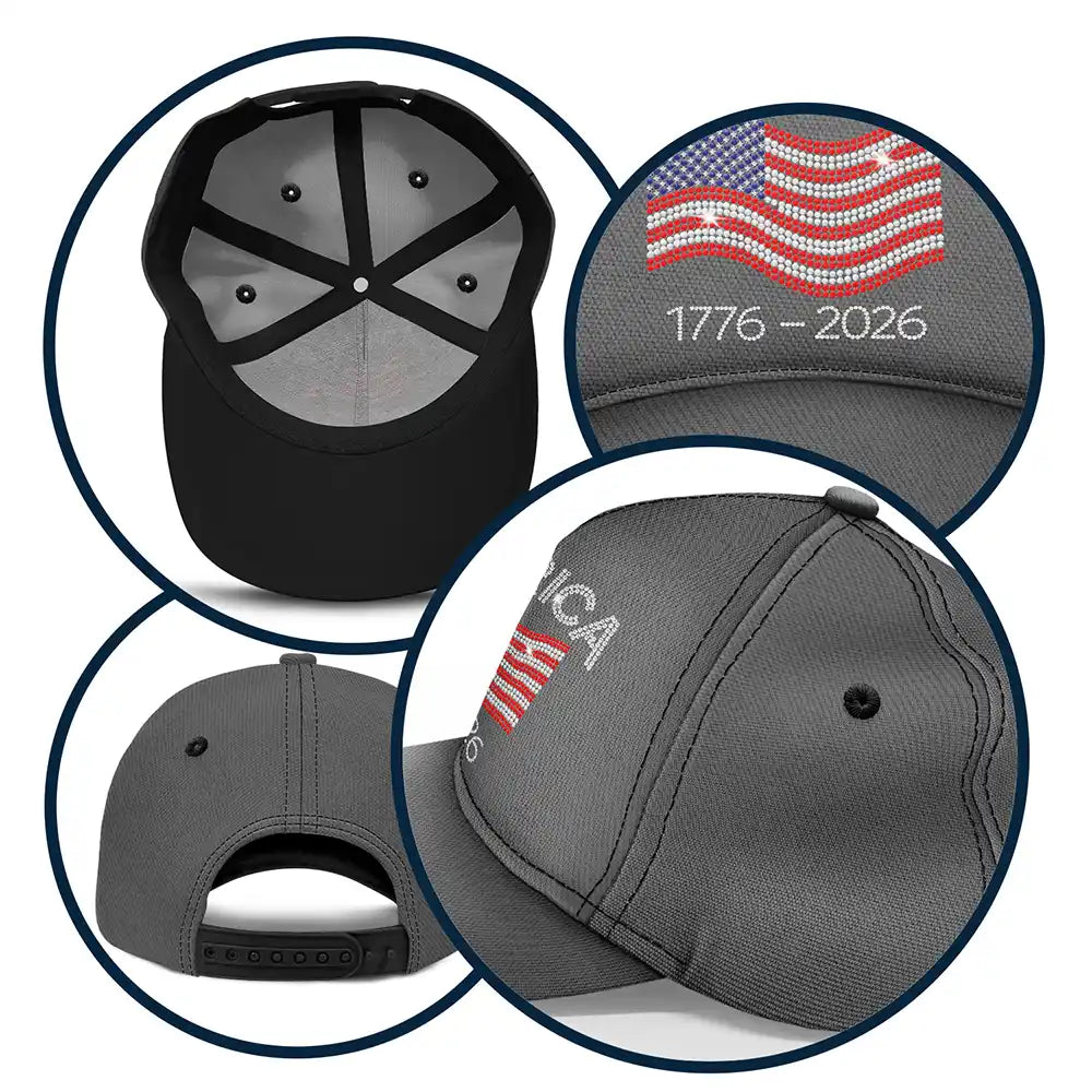 Gift For Men,No Custom,Independence Day,America 250th,Happy,Gift For Women,Gift For Yourself - Faux Rhinestone Effect USA Stars And Stripes - Classic Cap