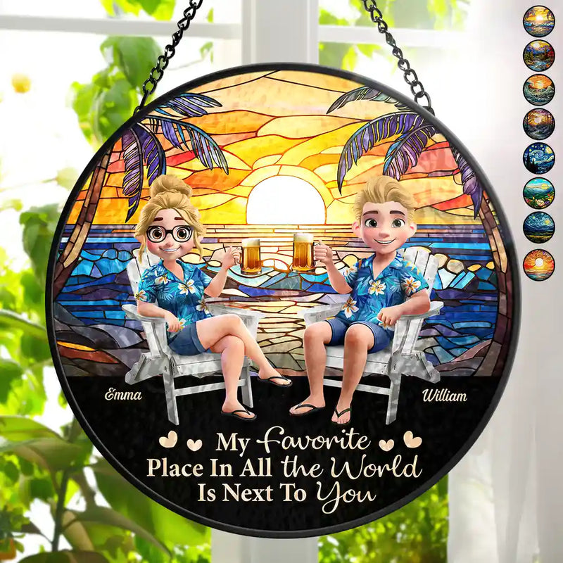 Gift For Couples,Gift For Husband,Gift For Wife,Gift For Boyfriend,Gift For Girlfriend,Love - Favorite Place In All The World - Personalized Stained Glass Window Hanging Suncatcher