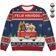 Dog Lovers,Christmas,Funny,Pet Lovers - Feliz Navidog Truck Red - Personalized Unisex Ugly Sweater