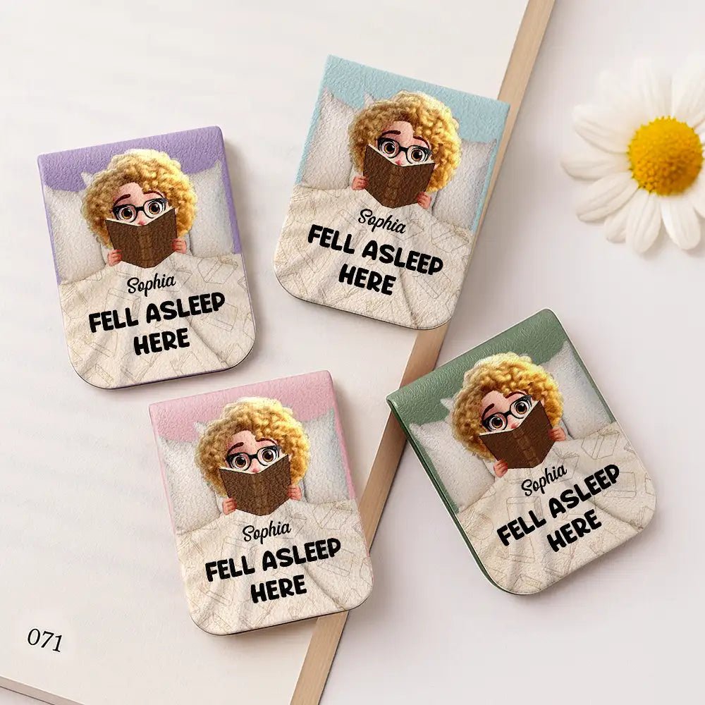 Reading, Gift For Yourself, Gift For Women, Funny - Fell Asleep Here Book Lovers - Personalized Leather Magnetic Bookmark