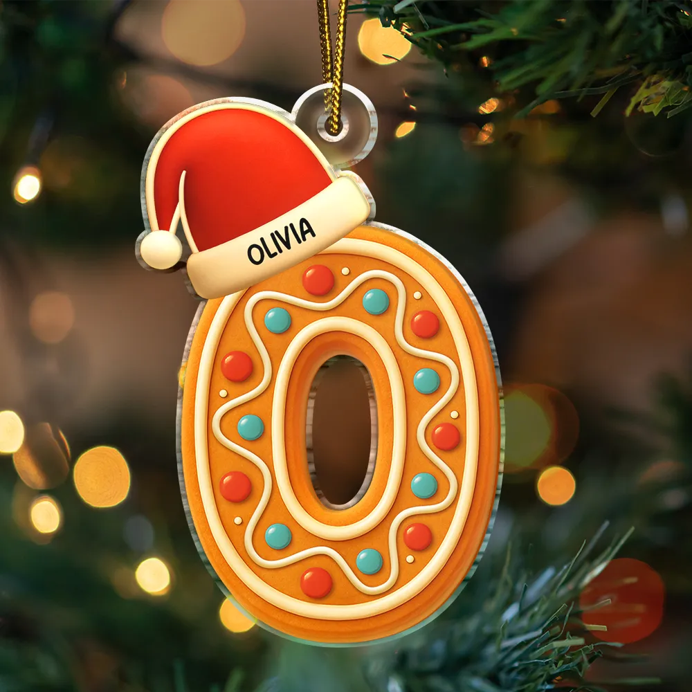 Christmas, Gift For Yourself, Non-Eng - Festive Gingerbread Letters with Santa Hat - Personalized Custom Shaped Acrylic Ornament