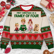Christmas,Family,New baby,Happy - First Christmas As Family - Personalized Unisex Ugly Sweater