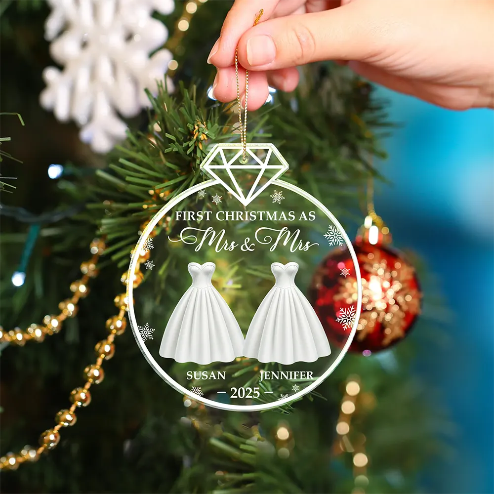 Christmas,Gift For Couples,Gift For Husband,Gift For Wife,Gift For Boyfriend,Gift For Girlfriend,Love - First Christmas As Married Bride Groom Couples - Personalized Custom Shaped Acrylic Ornament
