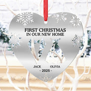 Gift For Couples, Wedding Anniversary, Happy, Christmas - First Christmas As Married Couples Snowflake Heart - Personalized Metal Ornament