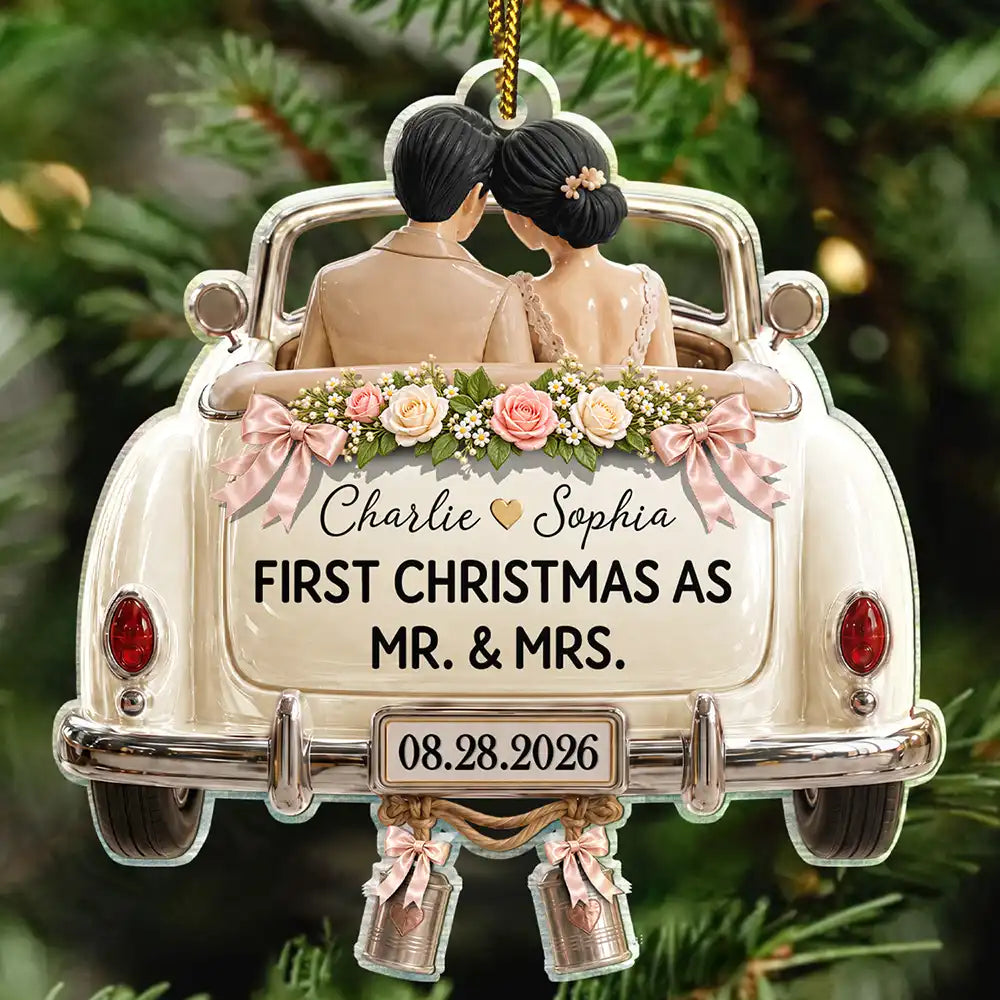 First Christmas As Mr. & Mrs. Wedding Car - Personalized Custom Shaped Acrylic Ornament