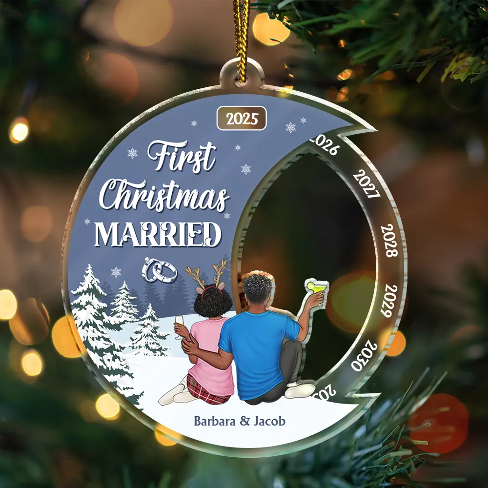 Gift For Couples,Gift For Wife,Gift For Husband,Gift For Women,Gift For Men,Anniversary,Christmas,Love,Happy - First Christmas As Mr & Mrs - Personalized Custom Shaped Acrylic Ornament
