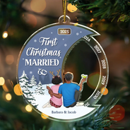 Gift For Couples,Gift For Wife,Gift For Husband,Gift For Women,Gift For Men,Anniversary,Christmas,Love,Happy - First Christmas As Mr & Mrs - Personalized Custom Shaped Acrylic Ornament