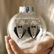 Christmas,Gift For Couples,Gift For Husband,Gift For Wife,Gift For Boyfriend,Gift For Girlfriend,Love - First Christmas As Mr & Mrs - Personalized Glass Bauble Ornament
