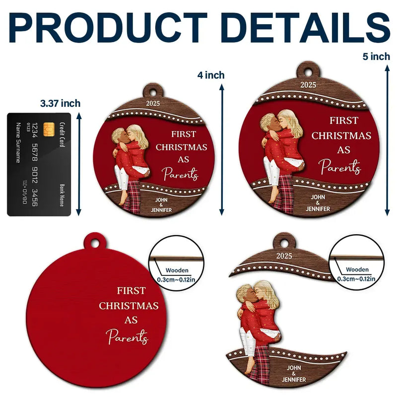 Christmas,Gift For Couples,Engaged,Wedding,Married ,Love - First Christmas As Mr & Mrs Loving Kissing Couple - Personalized 2-Layered Wooden Ornament