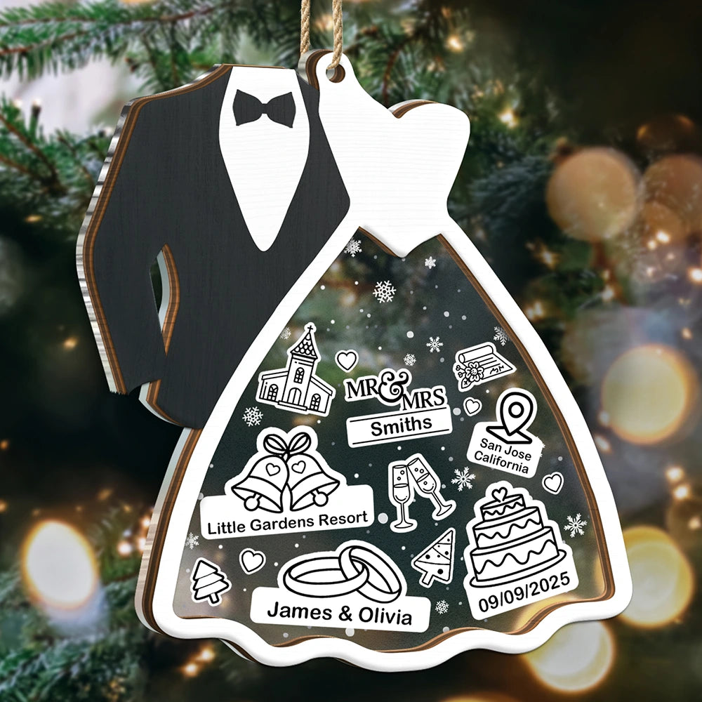 Christmas, Gift For Couples, Gift For Husband, Gift For Wife, Happy - First Christmas Ornament Couple Bride & Groom - Personalized 2-Layered Mix Ornament