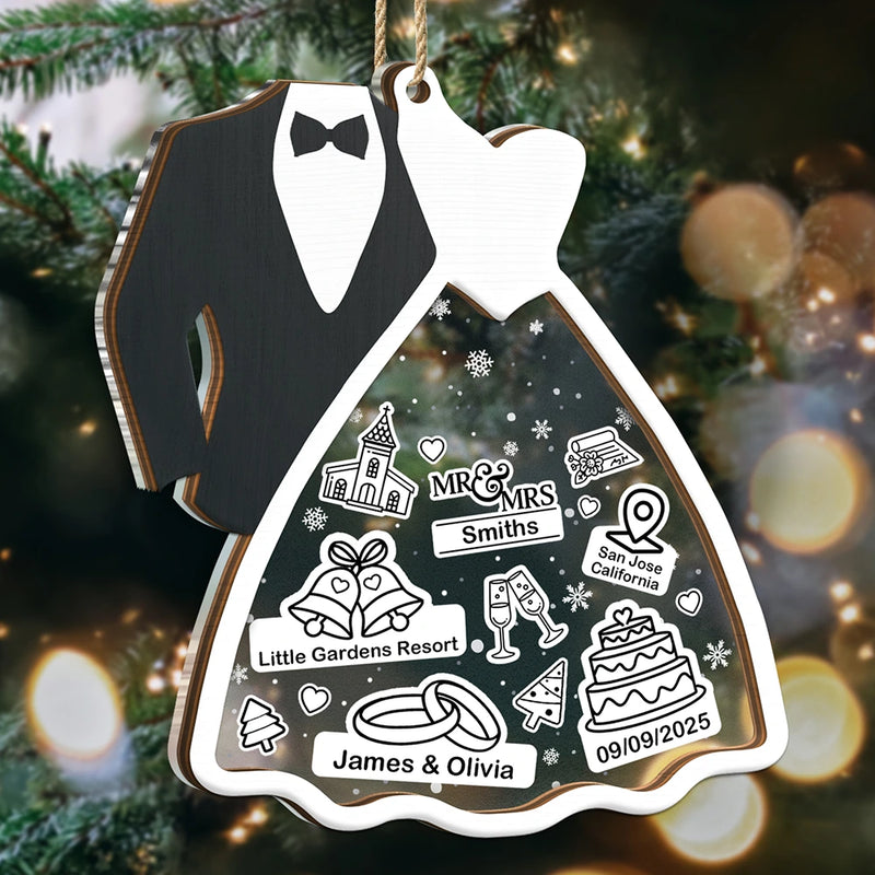 Christmas, Gift For Couples, Gift For Husband, Gift For Wife, Happy - First Christmas Ornament Couple Bride & Groom - Personalized 2-Layered Mix Ornament