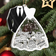 First Christmas Ornament Couple Bride & Groom - Personalized 3-Layered Acrylic Shaker Ornament