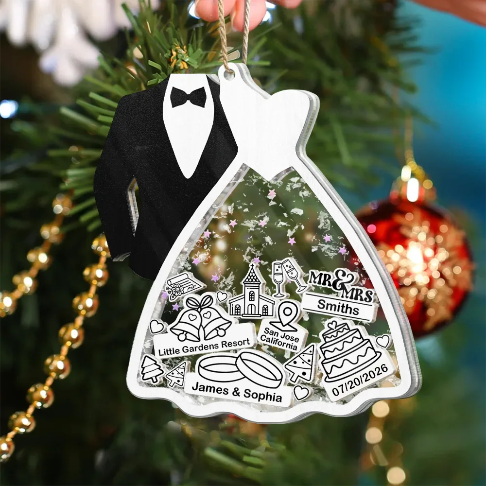 First Christmas Ornament Couple Bride & Groom - Personalized 3-Layered Acrylic Shaker Ornament