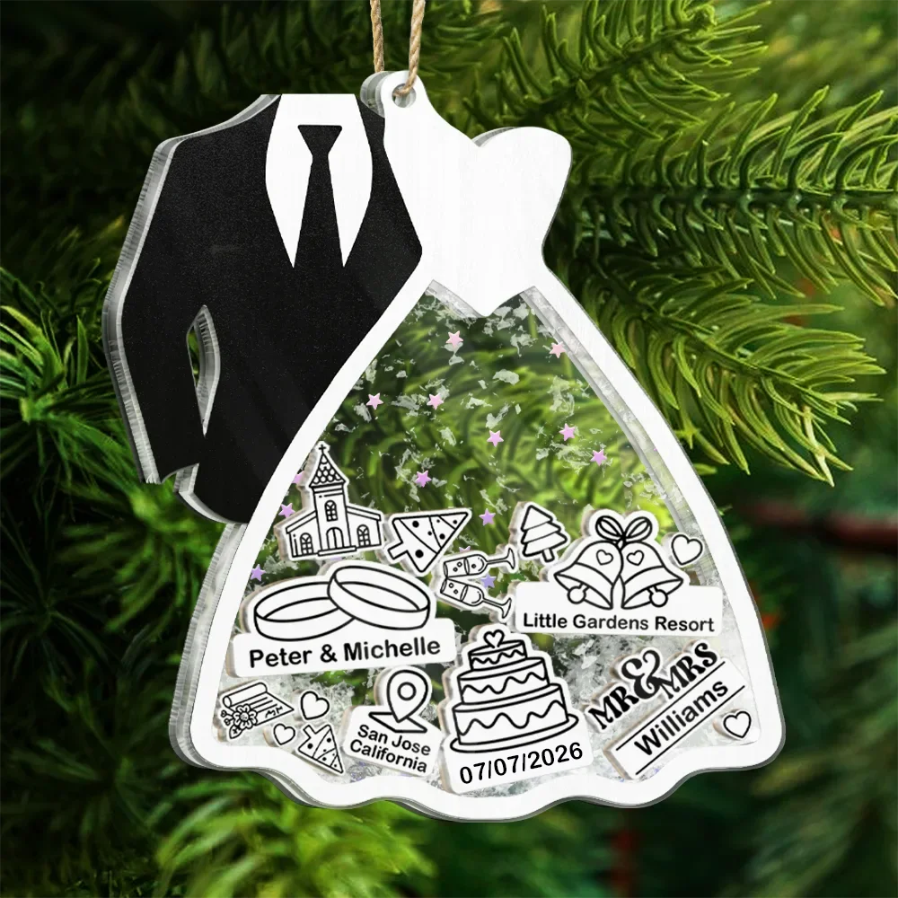 First Christmas Ornament Couple Bride & Groom - Personalized 3-Layered Acrylic Shaker Ornament