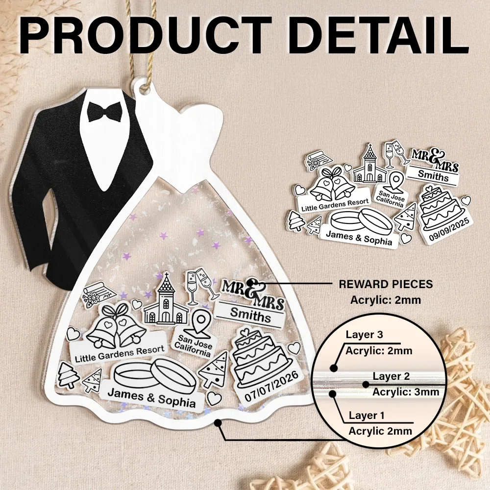 First Christmas Ornament Couple Bride & Groom - Personalized 3-Layered Acrylic Shaker Ornament