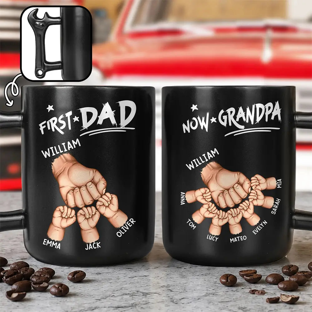 First Dad Now Grandpa Fist Bumps With Kids - Personalized Wrench Shaped Handle Mug