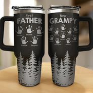 Gift For Father,Dad - Children,Gift For Grandpa,Grandpa - Grandkids,Happy - First Dad Now Grandpa Hand Prints - Personalized Engraved 40oz Tumbler