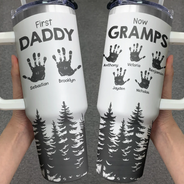 Gift For Father,Dad - Children,Gift For Grandpa,Grandpa - Grandkids,Happy - First Dad Now Grandpa Hand Prints - Personalized Engraved 40oz Tumbler